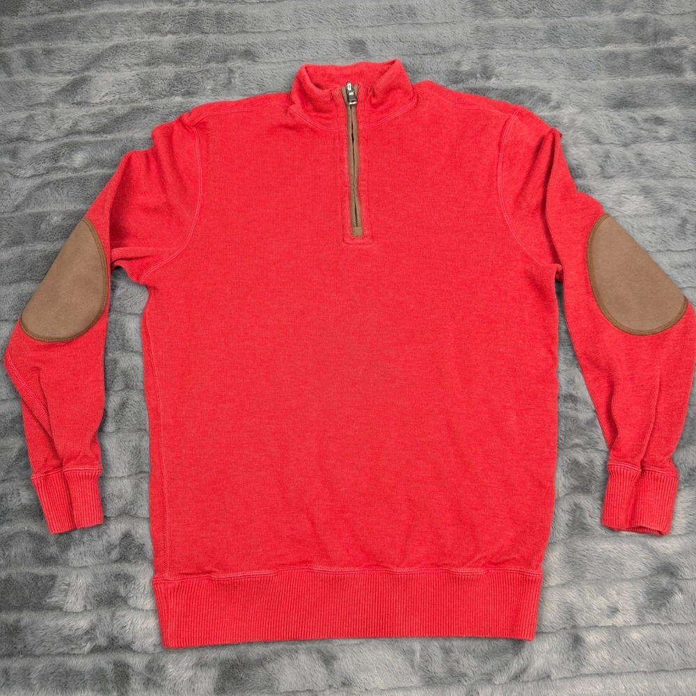 Cremieux Mens Red Quarter Zip Pullover Sweater Elbow Patches Small DDCSCNTCRTR25